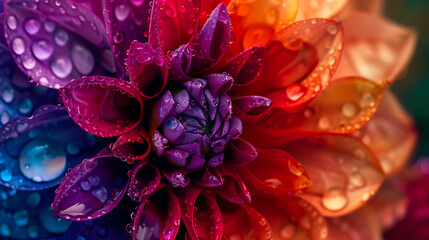 The flower’s center is a rich purple, with tightly packed petals that gradually transition to a fiery red hue towards the edges.