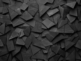 Abstract triangular mosaic tiles in dark black and anthracite gray concrete. Geometric fluted triangles create a textured wallpaper backdrop. - obrazy, fototapety, plakaty