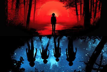 Children Searching for a Girl in an Alternate Dimension Upside Down Split Image Fantasy Art