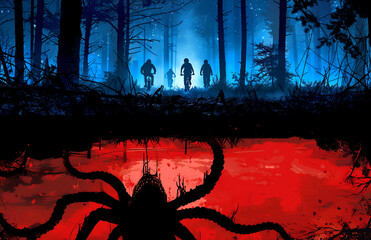 Children in an Alternate Dimension Being Watched by a Monster Upside Down Split Image Fantasy Art