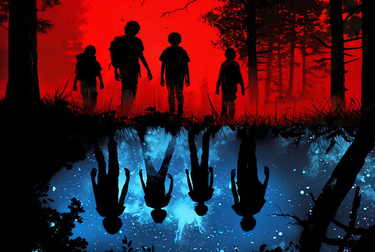 Children in an Alternate Dimension Upside Down Split Image Fantasy Art