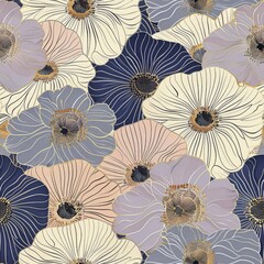 Elegant Vintage Floral Pattern with Navy Blue and Cream Tones