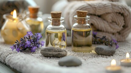 Fototapeta na wymiar Aromatherapy Treatment: Herbal Spa with Fresh Flowers, Aromatic Oils, and Tranquil Setting 