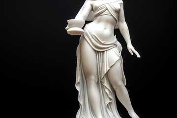 Greek Goddess Statue Made of White Marble on black background