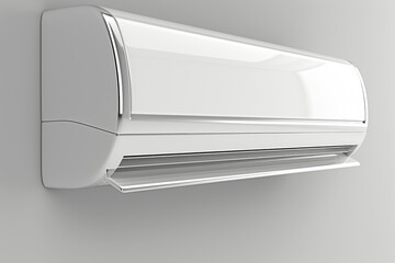 A white air conditioner is mounted on a wall. Summer heat concept