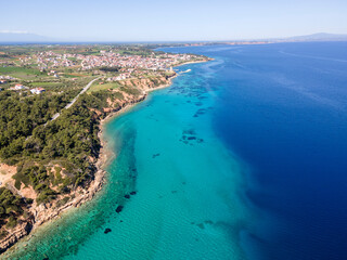 Kassandra coastline near town of Nea Fokea, Chalkidiki, Greece
