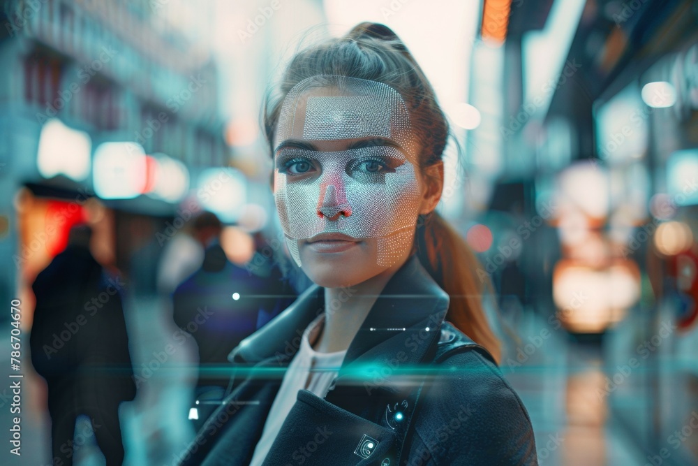 Poster face recognition concept. background with selective focus and copy space