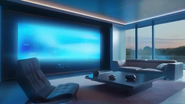 High-Tech Modern Lounge with Hologram Display