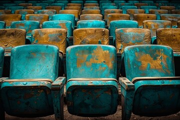 Rows of Blue and Yellow Seats in a Stadium