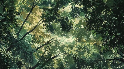 Obraz premium Enchanted Forest Canopy with Sunlight Filtering Through Leaves