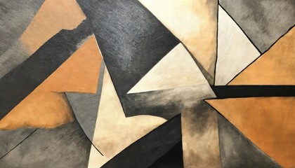 Geometric earth tones painting with charcoal blending on canvas. Contemporary painting. Modern poster for wall decoration
