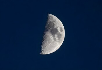 First quarter moon against a dark blue sky