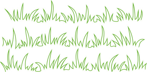 Grass doodle line icon, meadow sketch, bush hand draw, cartoon garden outline design, scribble field, small tuft lawn, green sprout border on white background. Nature simple vector illustration