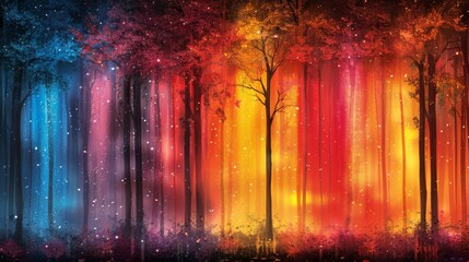 A colorful forest with trees of different colors