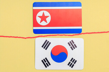 Two flags of Korea and North Korea are shown side by side