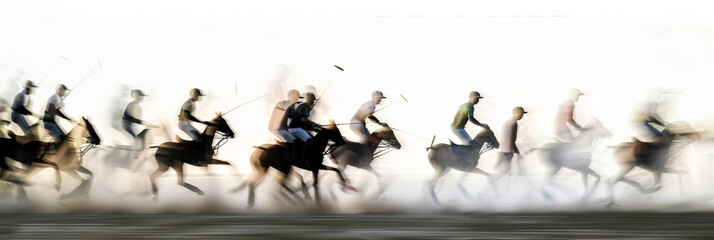a long exposure photograph of multiple people polo players, motion blur