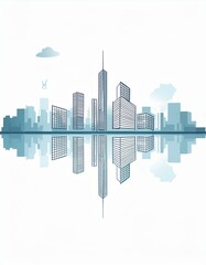 Minimalist style illustration with tall buildings reflecting