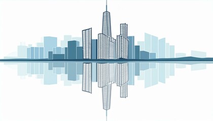 Minimalist style illustration with tall buildings reflecting
