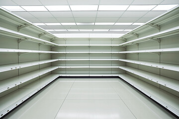 Obraz premium Empty shelves in grocery store at the start of corona virus pandemic