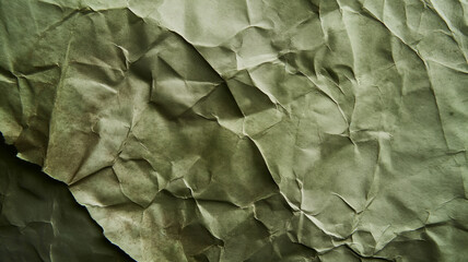 Crumpled green paper fills the view with texture and shadows, reminiscent of rugged terrain.