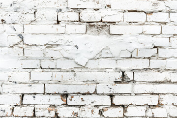 Old white brick wall background, wide panorama of masonry