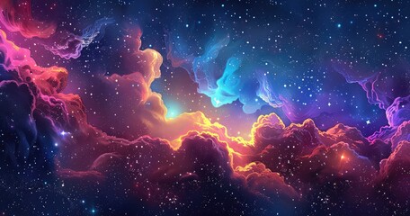 Celestial Nebula Over Cloud Horizon
 - obrazy, fototapety, plakaty