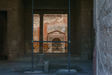 Interior view of ancient roman building at the ruins of Pompeii, Campania, Italy