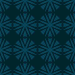 Simple vector geometric floral ornament. Abstract teal seamless pattern with big flowers in regular grid. Stylish subtle background texture. Repeating design for print, textile, fabric, carpet, decor