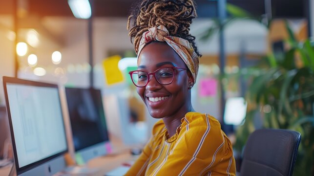 african american woman working at office stock photo royalty free