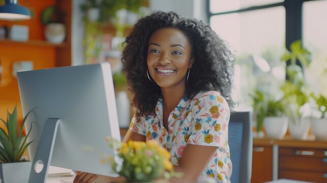 african american woman working at office stock photo royalty free
