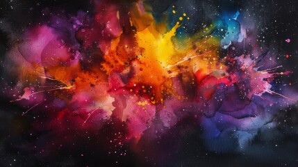 An art-themed background with various colors colliding with each other. An explosion of colors in space. An abstract-themed background. - obrazy, fototapety, plakaty