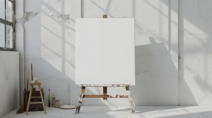 Canvas indoor painting with white room paint color. Blank canvas. Blank canvas mockup for painting.