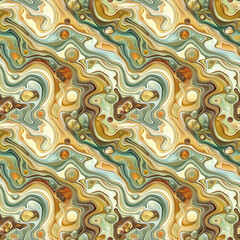 Abstract seamless pattern with pearl beads on a decorative colored marble background. 3D vector illustration for fabric design, scrapbooking, packaging. Jewelry background.