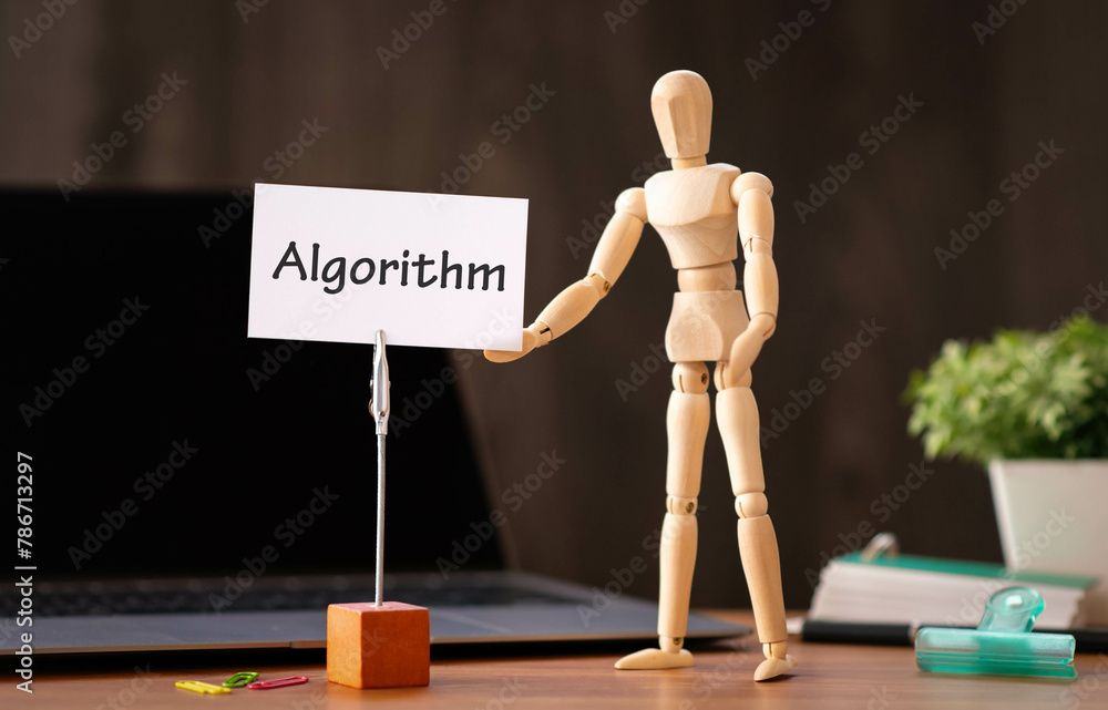 Poster there is word card with the word algorithm. it is as an eye-catching image.