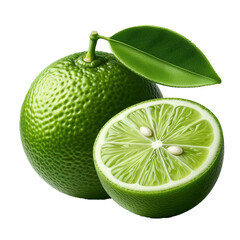 Whole green lime on a white and transparent  background