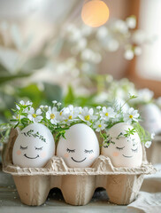 Happy Easter. Hand Decorated Easter Eggs with Florals - 786714067