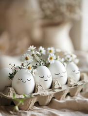 Happy Easter. Hand Decorated Easter Eggs with Florals - 786714068