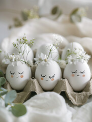 Happy Easter. Hand Decorated Easter Eggs with Florals - 786714075