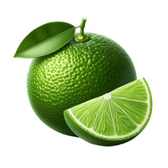 Whole green lime on a white and transparent  background