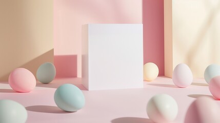 Easter eggs in chic display of pastel hues with geometric precision, offering contemporary - 786714083