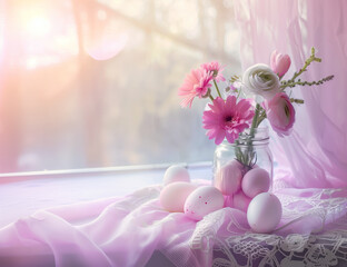 Happy Easter. Soft Light Tulip and Easter Egg Table - 786714085