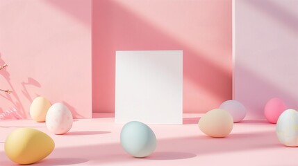 Easter eggs in chic display of pastel hues with geometric precision, offering contemporary - 786714087