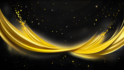 Fototapeta na wymiar Radiant Yellow Ribbons Amidst Darkness, Illuminated Ribbon Dance on Black Canvas, Vibrant Ribbons in Cosmic Abyss, Luminous Yellow Ribbons Cascading in Void(Generative AI)