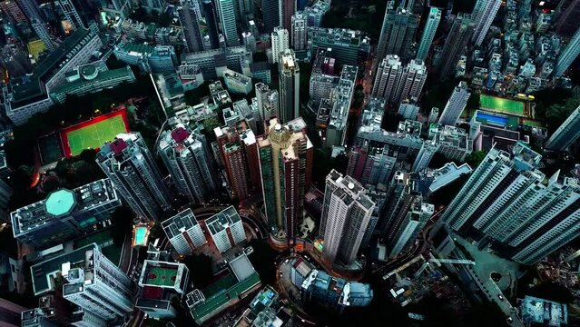 Aerial Panning Shot Of Full Frame Of Modern Residential Buildings On City Landscape - Hong Kong, China
