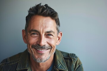 Portrait of a handsome senior man smiling against grey background with copy space - Powered by Adobe