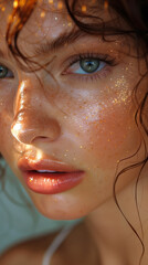 Twilight's Magic Sparkles On A Young Woman's Freckled Face, Exuding A Lustrous, Serene Glow