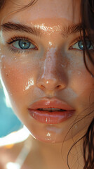 Hydrated Skin In Sunlight, Water Droplets And Serenity