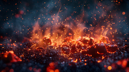 Fototapeta na wymiar Abstract background capturing the intense heat and dynamic movement of fiery embers and sparks.