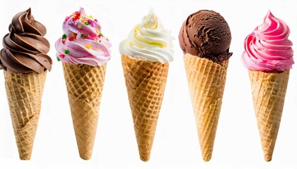 Assorted Ice Cream Cones in Various Flavors and Colors