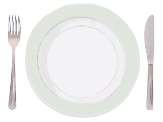 ナイフ, フォーク, 皿, プレート, カトラリー, ディナー, 食事, 料理, 食卓, お皿, テーブル, 食器, ダイニング, 道具, レストラン, セッティング, 場面, フード, 食器類, 刃物, 厨房, ご宴会, 食べる, ランチ, 昼食, ごちそう, ごはん, セット, 色鉛筆, 色鉛筆画, リアル, 写実, イラスト, 挿絵, 白背景, 白バック, 手描き, 手書き, 空っぽ